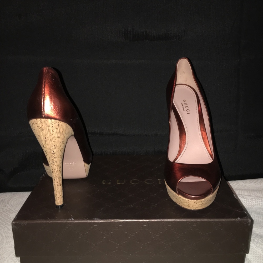Gucci Metallic Platform Cork Heels